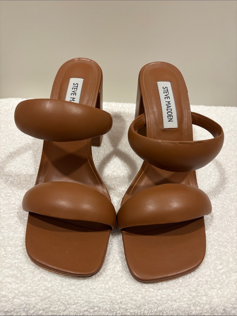 Steve Madden Tan Padded Double-Strap Block Heel Sandals